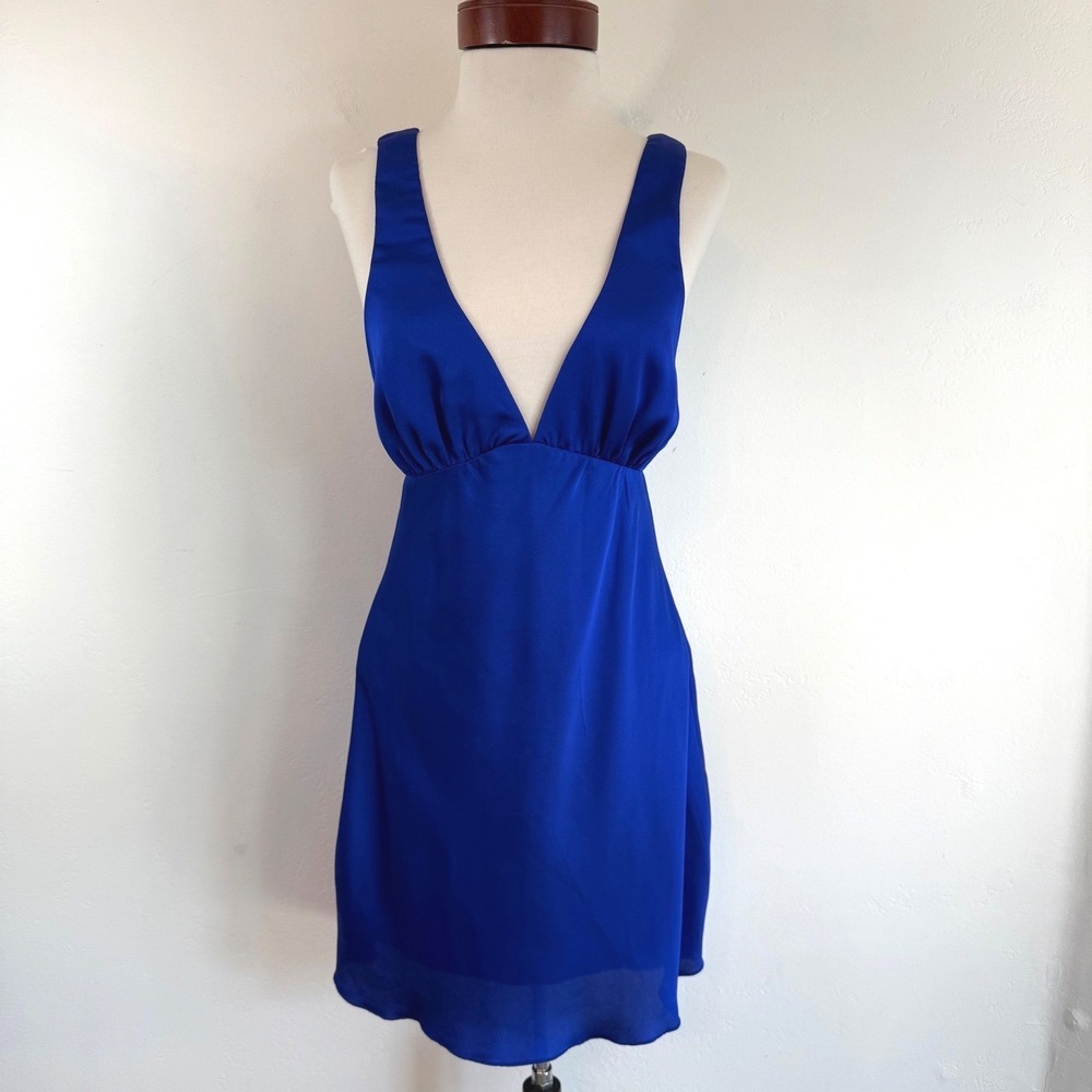 Lucy in the Sky Blue Plunge Mini Dress Open Back Sleeveless Party Clubwear M